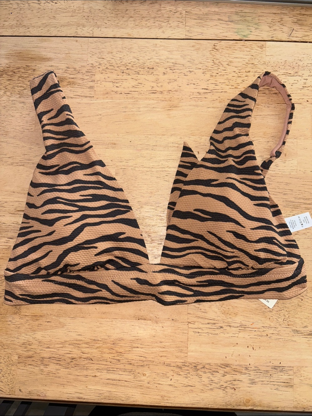 aerie Tiger Stripe Triangle Bikini Top in Tan & Black